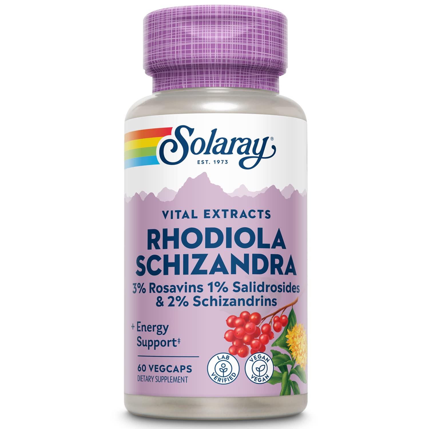 SOLARAY Rhodiola Schizandra bottle for easy daily energy support