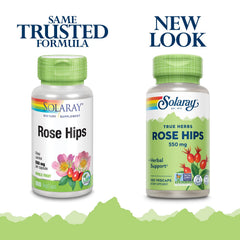 Solaray Rose Hips fruit capsules closeup natural antioxidant compounds for skin and joints