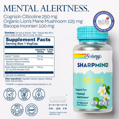 SOLARAY SharpMind Focus bottle showcasing vegan capsules.