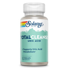Solaray Total Cleanse Uric Acid bottle pour highlights plant-based joint support