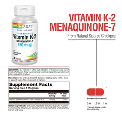 SOLARAY K-2 MK-7 pills close-up emphasizes vegan non-GMO formula