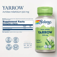 SOLARAY True Herbs Yarrow bottle for convenient daily use.