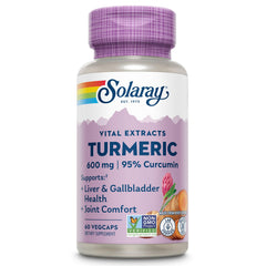 SOLARAY turmeric 600mg bottle on display signaling daily joint support potential.