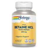 SOLARAY vegan betaine HCl with pepsin bottle showing 90 capsules for digestive support