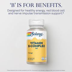 Solaray Vitamin B Complex capsules delivering essential B vitamins for energy.