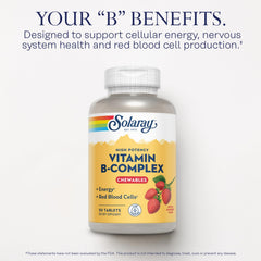 SOLARAY Vitamin B-Complex tablets close-up with strawberry flavor