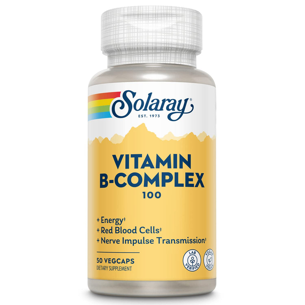 SOLARAY Vitamin B Complex energy bottle helps support daily energy metabolism.