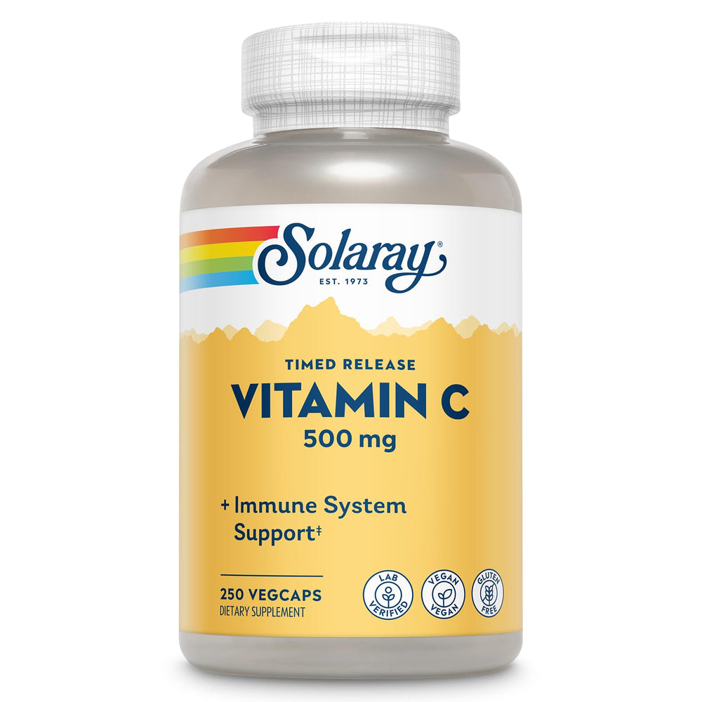Solaray Vitamin C 500mg bottle front view for daily immune support.