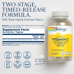 SOLARAY Vitamin C bottle highlights rose hips and acerola for natural bioflavonoids.