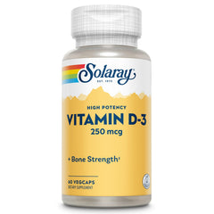 SOLARAY Vitamin D3 10000IU bottle showcases high-potency supplement for bone support