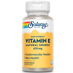 SOLARAY Vitamin E 1000 IU softgels bottle for daily antioxidant support.