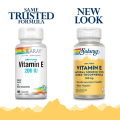 SOLARAY Vitamin E Dry 200 IU bottle label showing mixed tocopherols