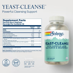 Solaray Yeast-Cleanse bottle back with dosage and label details.