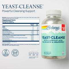 SOLARAY Yeast Cleanse label close-up highlighting key ingredients.