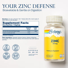 Solaray Zinc chelated formula close-up emphasizes absorption potential.