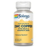 Solaray Zinc Copper amino acid chelate bottle showing potential immune support.