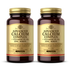 Solgar Advanced Calcium Complex bottle on shelf for daily bone health support.