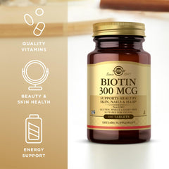 Solgar Biotin 300mcg 100-tabs ingredients list—gluten-free and vegan nutrition.