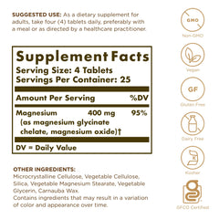 Solgar Chelated Magnesium 100 tabs package ready for everyday use