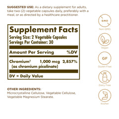 Solgar Chromium Picolinate capsules arranged for metabolism support