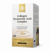 Solgar Collagen Hyaluronic Acid Complex bottle front promoting skin hydration and joint support.