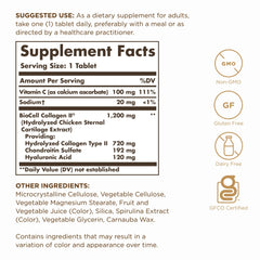 Solgar Collagen Hyaluronic Acid Complex bottle pour showing easy daily intake.