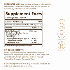 Solgar Collagen Hyaluronic Acid Complex bottle side highlights allergen-free formulation.