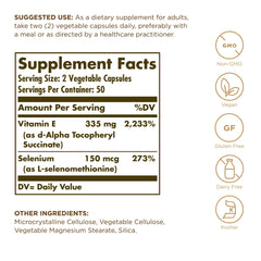 Solgar capsules close-up showing dry, non-oily vitamin E