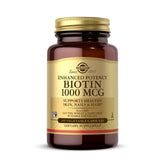Solgar Enhanced Potency Biotin bottle with label, highlighting daily energy support.