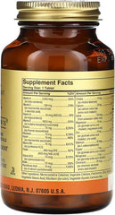 Solgar Iron-Free VM-75 ingredients panel lists vitamins and minerals for daily support.