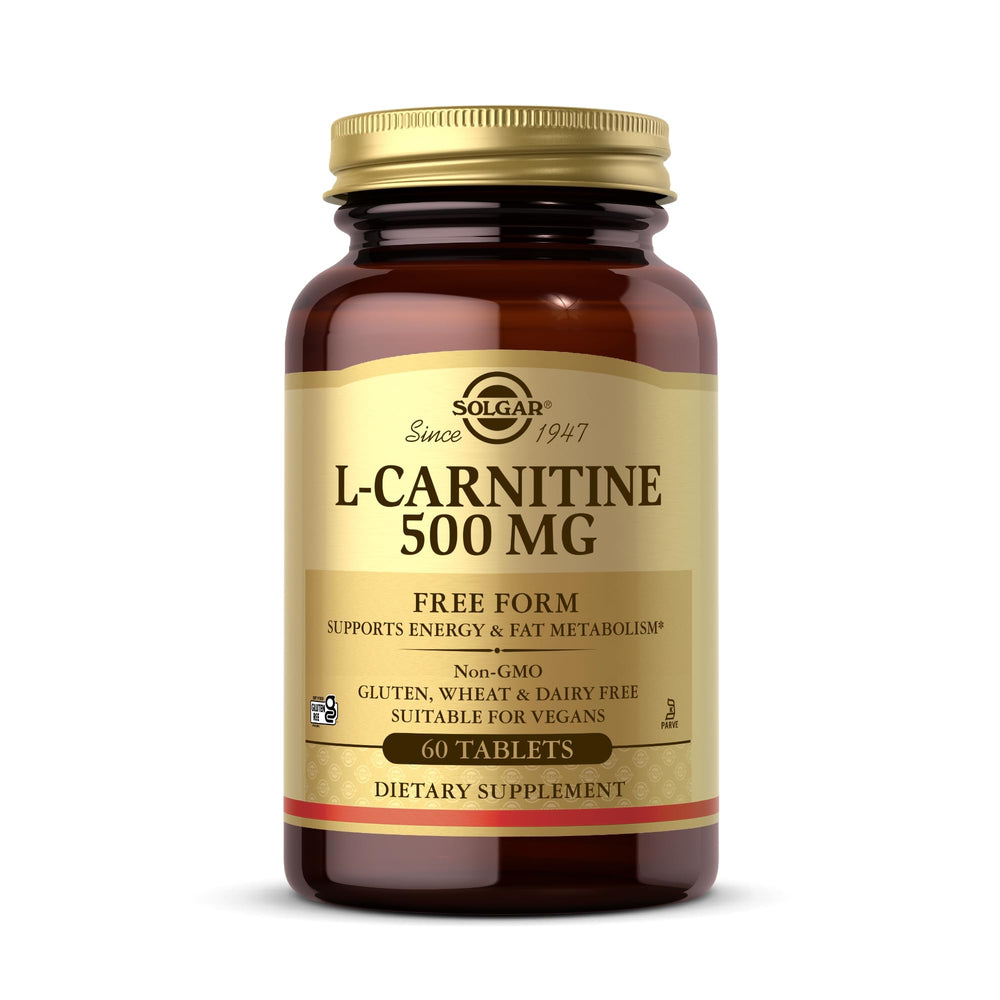 Solgar L-Carnitine 500 mg bottle label with nutrition facts.