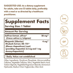 Solgar Menopause Relief bottle back with label details and dosage info