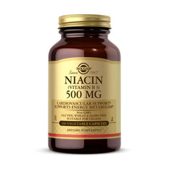 Solgar Niacin 500 mg bottle highlights high-potency vitamin B3 for daily wellness