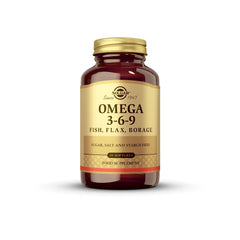 Solgar Omega 3-6-9 softgels bottle for daily joint and skin support.