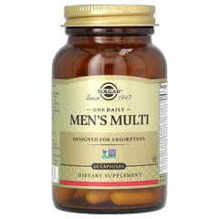 Solgar One Daily Men's Multi packaging—delayed-release vegan capsules for convenient daily nutrition