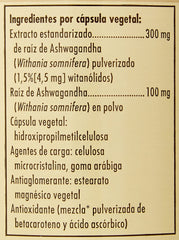 Solgar SFP Ashwagandha bottle nutrition panel for everyday vitality support