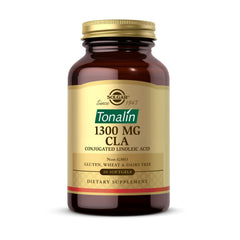Solgar Tonalin CLA 1300 mg softgel bottle on shelf for daily wellness.
