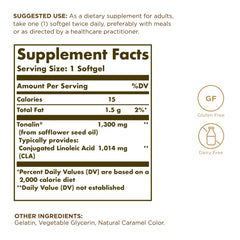 Solgar Tonalin CLA 1300 mg softgel close-up shows smooth texture for easy swallowing.