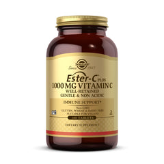 Solgar Vitamin C Ester Plus 1000mg bottle front hints at daily immune support.