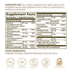 Solgar Vitamins Only label closeup highlighting allergen-free formula and no artificial flavors.