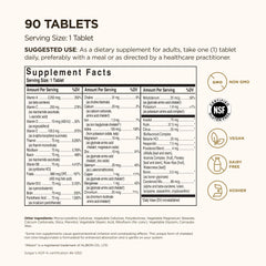 Solgar VM-75 label close-up highlighting vitamins and minerals.