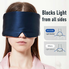 SOLZEK navy blackout mask blocks light for deeper daytime naps.