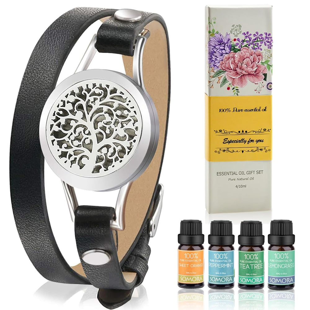 SOMORA diffuser bracelet gift set in a flower box for on-the-go aromatherapy.