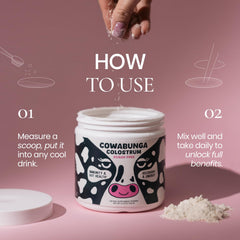 SonoHealth Cowabunga Colostrum dosing scoop demonstrates easy daily measurement.