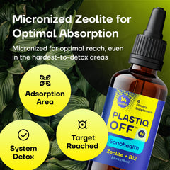 SonoHealth Plastiq Off Zeolite liquid drops ready for family use.
