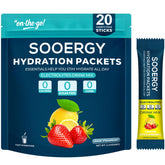 Sooergy Lemon Strawberry electrolyte packets ready to mix for quick hydration.