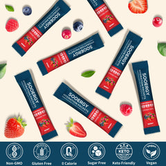 Travel-friendly Sooergy packaging with portable electrolyte sticks.