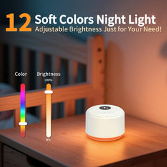 Soothing Sounds night light presents 12 colors for cozy ambience