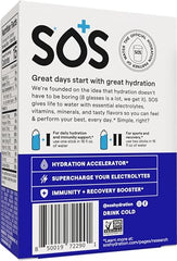 Sos Hydration glass with mixed-berry drink showing crisp flavor.