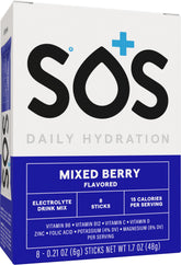 Sos Hydration stick packets for quick, mess-free hydration on the go.